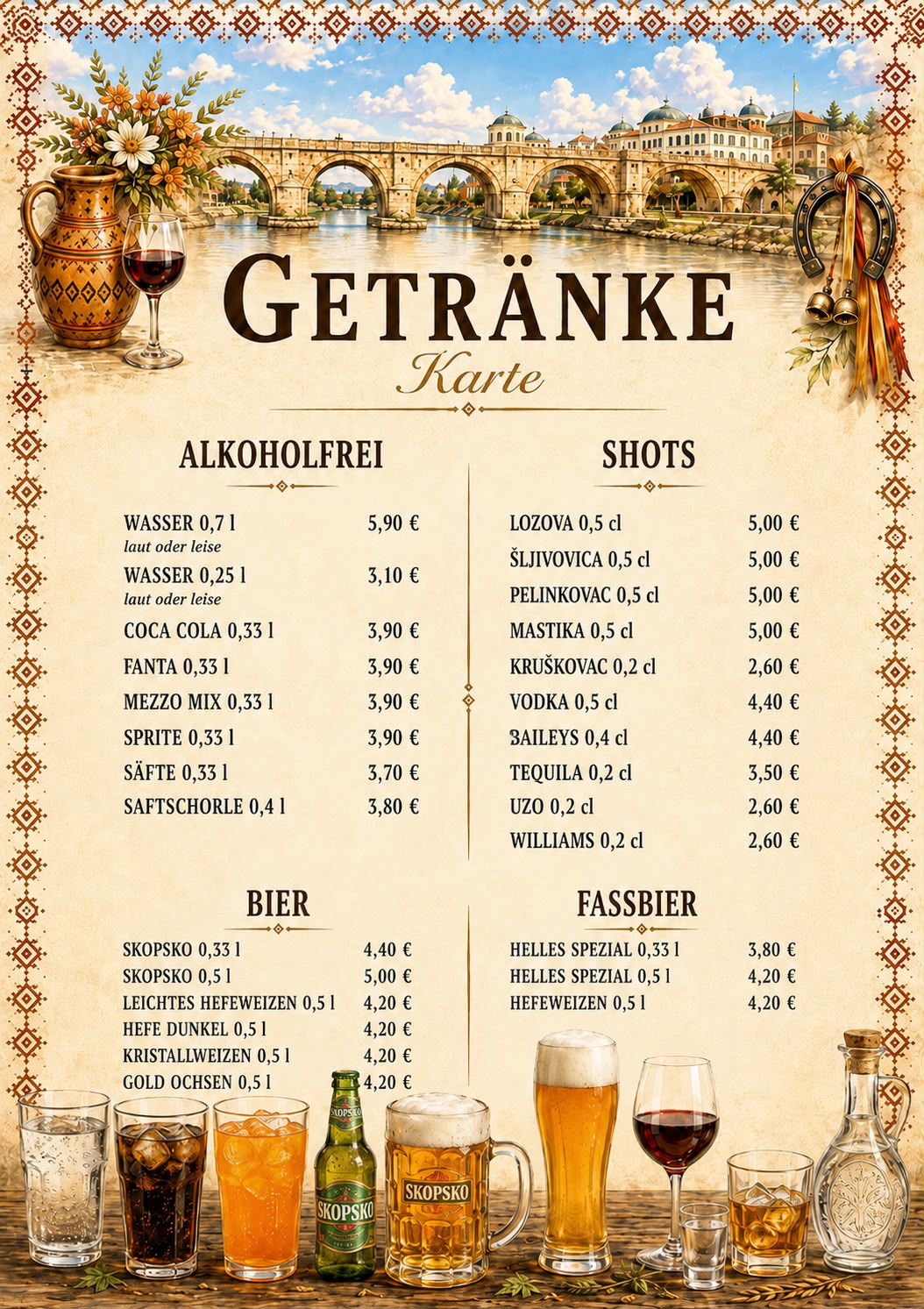 Getränke – Alkoholfrei, Shots, Bier